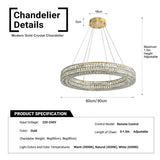 BAMDECOR C3332/1  Round Luxury Crystal Chandelier Modern LED Crystal Chandelier LED Ring Pendant Light Stainless Steel Ceiling Lamp Hanging Lights,for Dining Living Room (Gold) - 45-Degree Angle