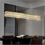 BAMDECOR C3332/L Linear Luxury Crystal Chandelier Modern LED Crystal Chandelier LED Ring Pendant Light Stainless Steel Ceiling Lamp Hanging Lights,for Dining Living Room (Gold) - Front View