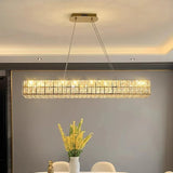 BAMDECOR C3332/L Linear Luxury Crystal Chandelier Modern LED Crystal Chandelier LED Ring Pendant Light Stainless Steel Ceiling Lamp Hanging Lights,for Dining Living Room (Gold) - Side View