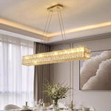BAMDECOR C3332/L Linear Luxury Crystal Chandelier Modern LED Crystal Chandelier LED Ring Pendant Light Stainless Steel Ceiling Lamp Hanging Lights,for Dining Living Room (Gold) - Top-Down View