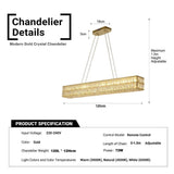 BAMDECOR C3332/L Linear Luxury Crystal Chandelier Modern LED Crystal Chandelier LED Ring Pendant Light Stainless Steel Ceiling Lamp Hanging Lights,for Dining Living Room (Gold)