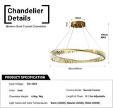 BAMDECOR C3342/1 Modern Crystal Chandeliers Lighting Fixtures Contemporary Wave Chandelier Lighting Fixtures Crystal Pendant Ceiling Lights for Living Room (Gold) - Rear View
