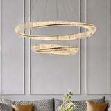 BAMDECOR C3342/2 Modern Crystal Chandeliers Lighting Fixtures Contemporary Wave Chandelier Lighting Fixtures Crystal Pendant Ceiling Lights for Living Room (Gold) - Front View