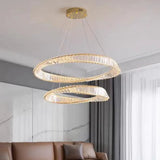 BAMDECOR C3342/2 Modern Crystal Chandeliers Lighting Fixtures Contemporary Wave Chandelier Lighting Fixtures Crystal Pendant Ceiling Lights for Living Room (Gold) - Side View