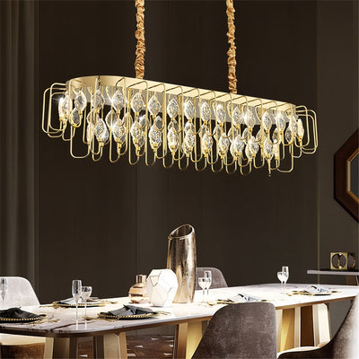 BAMDECOR C3345/OVAL1.2 Modern French Home Decor Luxury Crystal-leaf Chandelier LED Fashion Creativity Pendant Ceiling Lights(120cm-Gold)