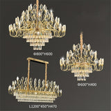 BAMDECOR C3347 Modern Luxury Crystal-leaf Chandelier LED Fashion Creativity Pendant Ceiling Lights(60cm-Gold) - Side View