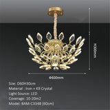 BAMDECOR C3348 Modern Luxury Crystal-leaf Chandelier LED Fashion Creativity Pendant Ceiling Lights(60cm-Gold) - Rear View