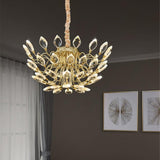 BAMDECOR C3348 Modern Luxury Crystal-leaf Chandelier LED Fashion Creativity Pendant Ceiling Lights(80cm-Gold) - Side View