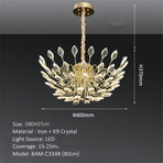 BAMDECOR C3348 Modern Luxury Crystal-leaf Chandelier LED Fashion Creativity Pendant Ceiling Lights(80cm-Gold)