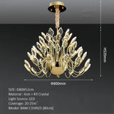 BAMDECOR C3349/1 Modern Luxury Crystal-leaf Chandelier LED Fashion Creativity Pendant Ceiling Lights(60cm-Gold) - 45-Degree Angle