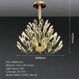 BAMDECOR C3349/1 Modern Luxury Crystal-leaf Chandelier LED Fashion Creativity Pendant Ceiling Lights(80cm-Gold) - Rear View