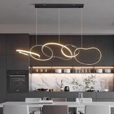 BAMDECOR A24126 Nordic Minimalist LED Pendant Light Adjustable Modern Ring Chandelier for Dining Room and Bar (Black) 1.2 Meters - Front View