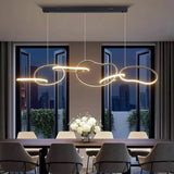BAMDECOR A24126 Nordic Minimalist LED Pendant Light Adjustable Modern Ring Chandelier for Dining Room and Bar (Black) 1.8 Meters