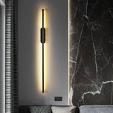 BAMDECOR Modern Minimalist Wall Light Long Tube LED Black Bedside Sconces Wall Lights with with Acrylic Shade, Wall Mounted Deco Lamp for Living Room Bedroom Bracket Light - Front View
