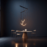 BAMDECOR Minimalistic Retro LED Minimalism Designer Lustre Hanging Lamps Slender-Shape LED Pendant Light (Black) - Front View