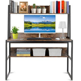 Computer Table Desk Book Storage Student Study Home Office Workstation with Bookshelf (Rustic Brown) - Close-Up Angle