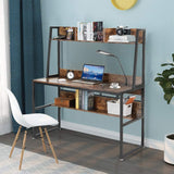 Computer Table Desk Book Storage Student Study Home Office Workstation with Bookshelf (Rustic Brown) - Front View
