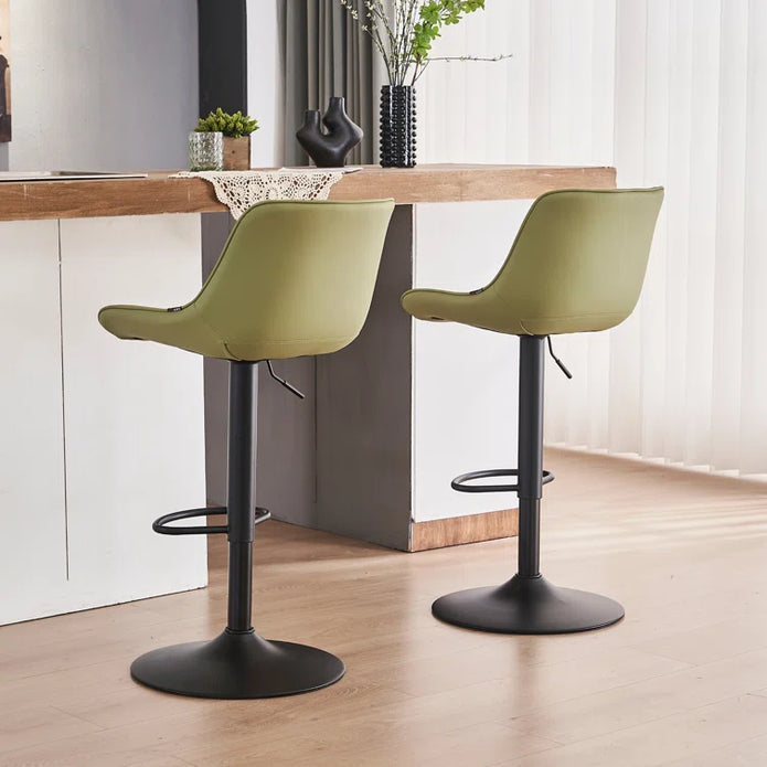 SERENITà AVO Green Modern Height Adjustable Swivel Bar Stools Upholstered Leather Barstool Kitchen I