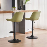SERENITà AVO Green Modern Height Adjustable Swivel Bar Stools Upholstered Leather Barstool Kitchen Island Chairs with Metal Frame (Set of 2) - Front View
