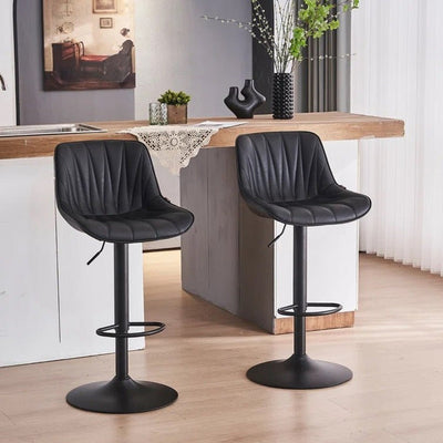 SERENIT? Black Modern Height Adjustable Swivel Bar Stools Upholstered Leather Barstool Kitchen Island Chairs with Metal Frame (Set of 2)