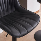 SERENITà Black Modern Height Adjustable Swivel Bar Stools Upholstered Leather Barstool Kitchen Island Chairs with Metal Frame (Set of 2) - Side View
