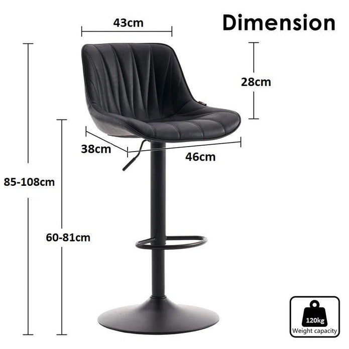 SERENITà Black Modern Height Adjustable Swivel Bar Stools Upholstered Leather Barstool Kitchen Island Chairs with Metal Frame (Set of 2)