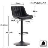 SERENITà Black Modern Height Adjustable Swivel Bar Stools Upholstered Leather Barstool Kitchen Island Chairs with Metal Frame (Set of 2) - Top-Down View