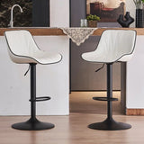 SERENITà White Modern Height Adjustable Swivel Bar Stools Upholstered Leather Barstool Kitchen Island Chairs with Metal Frame (Set of 2) - Front View