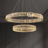 BAMDECOR C3319 Modern Crystal Chandeliers Lighting Fixtures Contemporary Round Chandelier Lighting Fixtures Crystal Pendant Ceiling Lights(Gold-80+60cm) - Front View