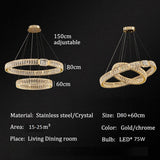 BAMDECOR C3319 Modern Crystal Chandeliers Lighting Fixtures Contemporary Round Chandelier Lighting Fixtures Crystal Pendant Ceiling Lights(Gold-80+60cm) - Rear View