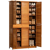 8 Tier Bamboo Large Capacity Storage Shelf Shoe Rack Cabinet 4 Doors 1 Drawer - Front View
