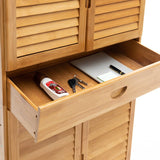 8 Tier Bamboo Large Capacity Storage Shelf Shoe Rack Cabinet 4 Doors 1 Drawer - 45-Degree Angle