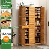 8 Tier Bamboo Large Capacity Storage Shelf Shoe Rack Cabinet 4 Doors 1 Drawer - Extra Image