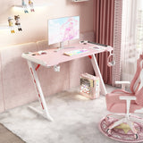 140cm RGB Gaming Desk Home Office Carbon Fiber Led Lights Game Racer Computer PC Table Z-Shaped Pink - Side View
