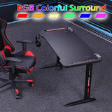 140cm RGB Gaming Desk Home Office Carbon Fiber Led Lights Game Racer Computer PC Table L-Shaped Black - Front View