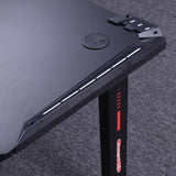 140cm RGB Gaming Desk Home Office Carbon Fiber Led Lights Game Racer Computer PC Table L-Shaped Black - Rear View