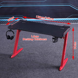 140cm RGB Gaming Desk Home Office Carbon Fiber Led Lights Game Racer Computer PC Table Z-Shaped Red - Low Angle