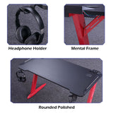 140cm RGB Gaming Desk Home Office Carbon Fiber Led Lights Game Racer Computer PC Table Z-Shaped Red - Close-Up Angle
