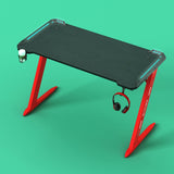 140cm RGB Gaming Desk Home Office Carbon Fiber Led Lights Game Racer Computer PC Table Z-Shaped Red - Side View