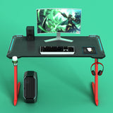 140cm RGB Gaming Desk Home Office Carbon Fiber Led Lights Game Racer Computer PC Table Z-Shaped Red - Front View