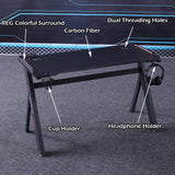 140cm RGB Gaming Desk Home Office Carbon Fiber Led Lights Game Racer Computer PC Table Y-Shaped Black - Top-Down View