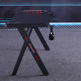 140cm RGB Gaming Desk Home Office Carbon Fiber Led Lights Game Racer Computer PC Table Y-Shaped Black - 45-Degree Angle