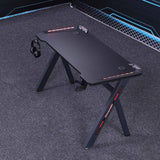 140cm RGB Gaming Desk Home Office Carbon Fiber Led Lights Game Racer Computer PC Table Y-Shaped Black - Rear View