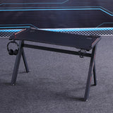 140cm RGB Gaming Desk Home Office Carbon Fiber Led Lights Game Racer Computer PC Table Y-Shaped Black - Close-Up Angle