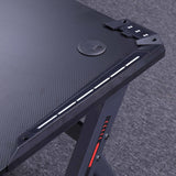 140cm RGB Gaming Desk Home Office Carbon Fiber Led Lights Game Racer Computer PC Table Y-Shaped Black - Extra Image