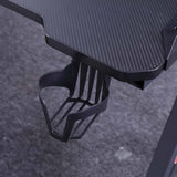 140cm RGB Gaming Desk Home Office Carbon Fiber Led Lights Game Racer Computer PC Table Y-Shaped Black - Extra Image