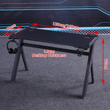140cm RGB Gaming Desk Home Office Carbon Fiber Led Lights Game Racer Computer PC Table Y-Shaped Black - Extra Image