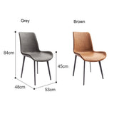 Minimal List Dining Chairs PU Retro Chair Cafe Kitchen Modern Metal Legs x 2 Brown - Front View
