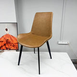 Minimal List Dining Chairs PU Retro Chair Cafe Kitchen Modern Metal Legs x 2 Brown - Rear View