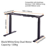 160cm Standing Desk Height Adjustable Sit Stand Motorised Grey Dual Motors Frame Black Top - Side View